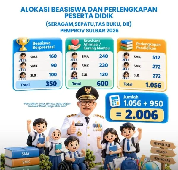 Pemprov Sulbar Salurkan Bantuan Pendidikan untuk 2.006 Siswa